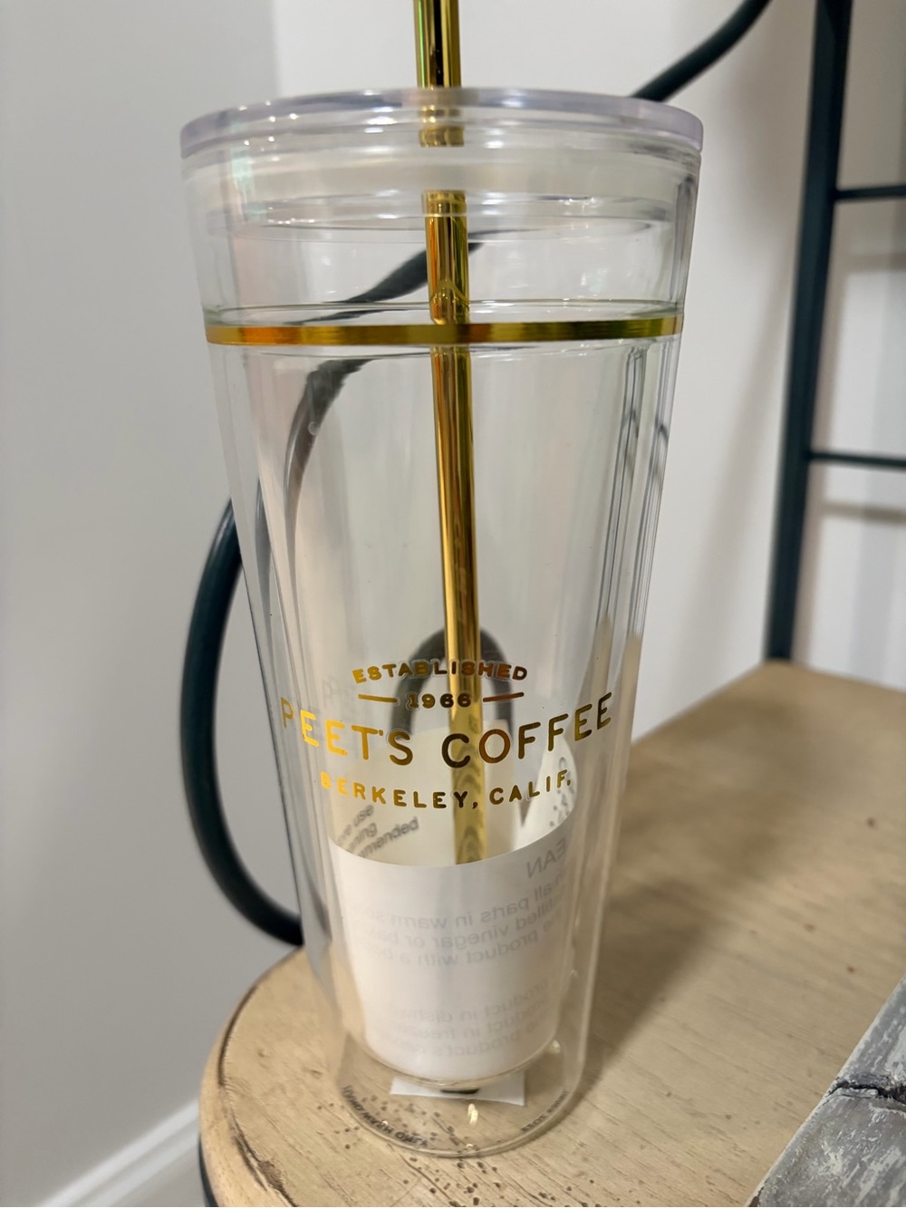 NWT Peet’s Coffee Clear Gold-Accented Glass Tumbler